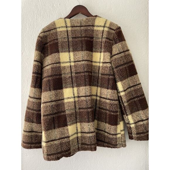 Sanctuary Plaid Snap Button Sherpa Teddy Coat Button Jacket Size Medium - Picture 7 of 8